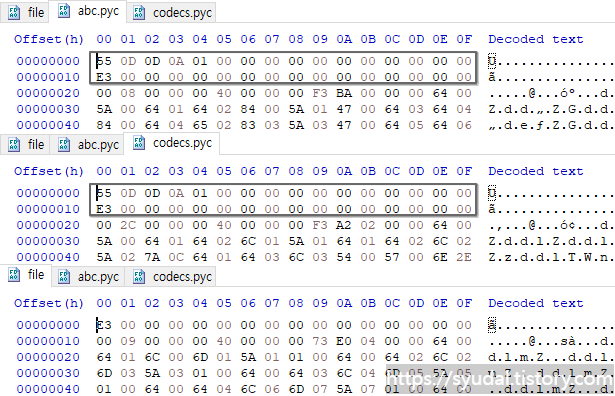 다른 파일들을 바탕으로 Python Magic Number를 알아낸 화면