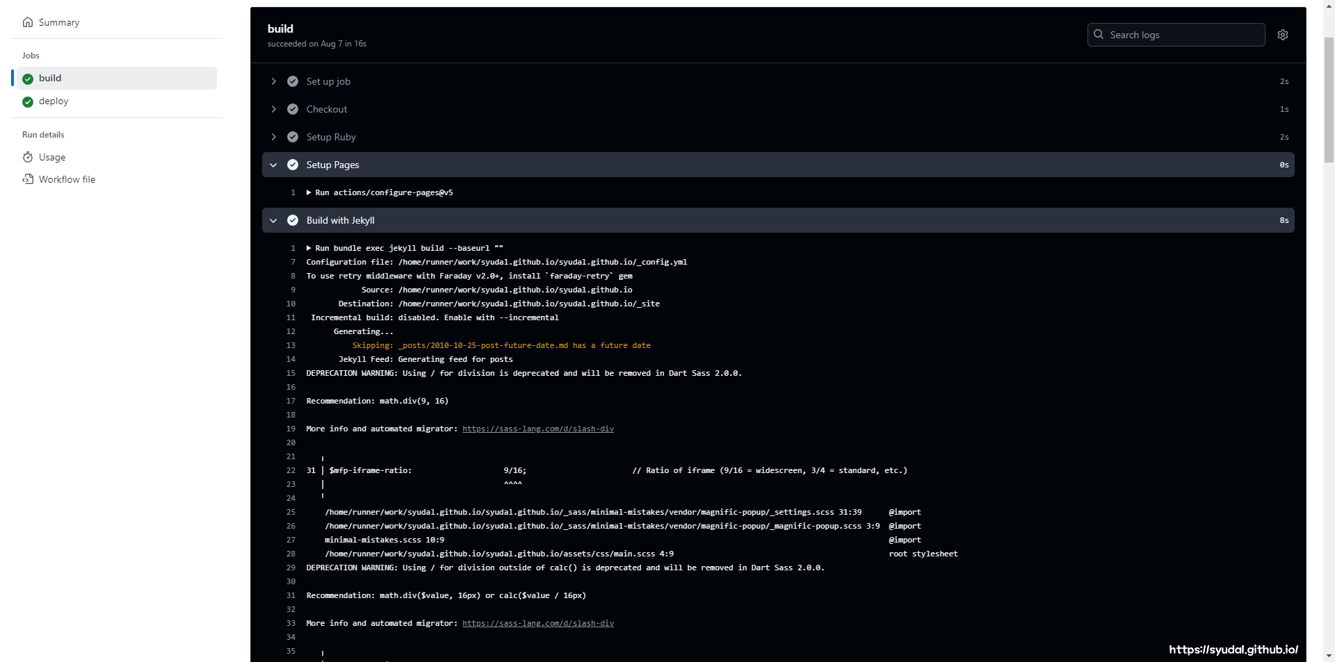 [Jekyll] Sass Deprecation Warning 메시지 출력끄기 포스트 Teaser